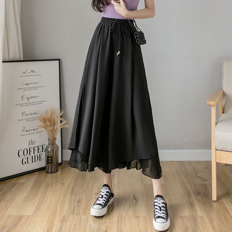 シフォンロングパンツ ワイドパンツ レディース 9分丈 ガウチョ