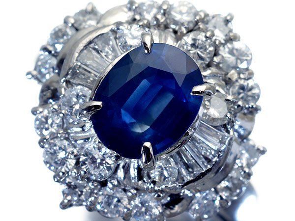 62N4878S】Pt900 サファイア 天然ダイヤモンドリング 9号