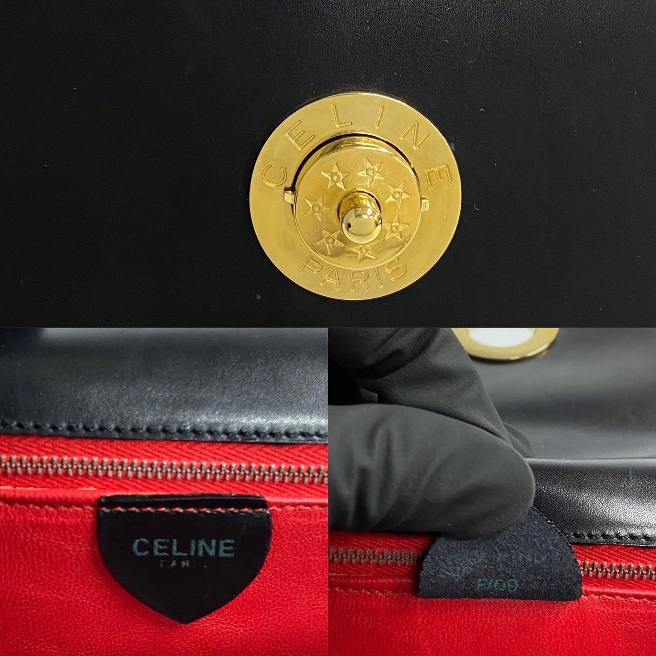 極 美品 セリーヌ スターボール 金具 カーフレザー ショルダー