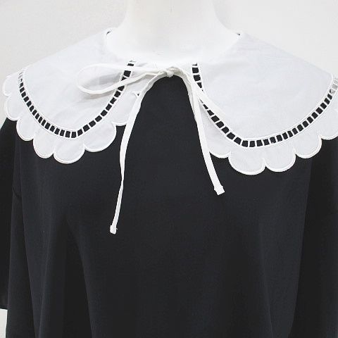 ヨリ yori 七分袖 スカラップカットソー F 紺系 ネイビー レース