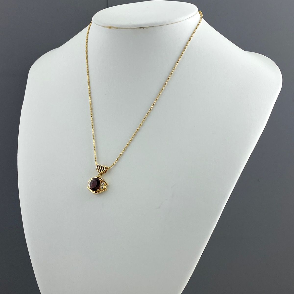 ガーネット デザインネックレス YG イエローゴールド メレダイヤ  