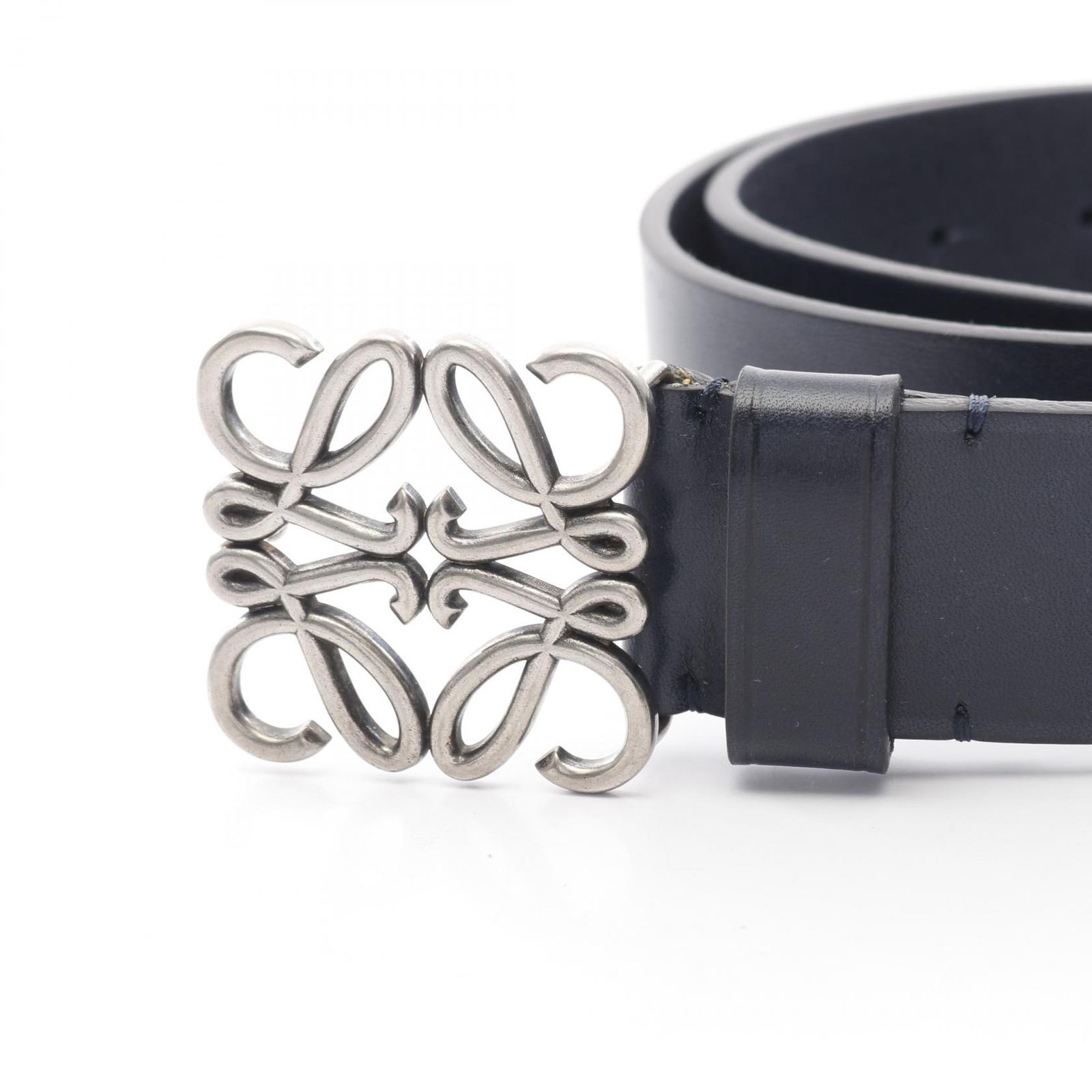 LOEWE ロエベ アナグラム レザー ベルト ブラック×シルバー
