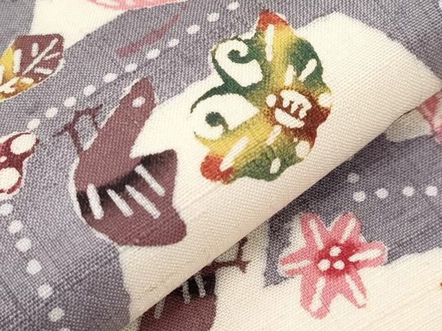 平和屋本店□極上 工芸帯 全通柄 九寸名古屋帯 紬地 型染め 花鳥蝶文