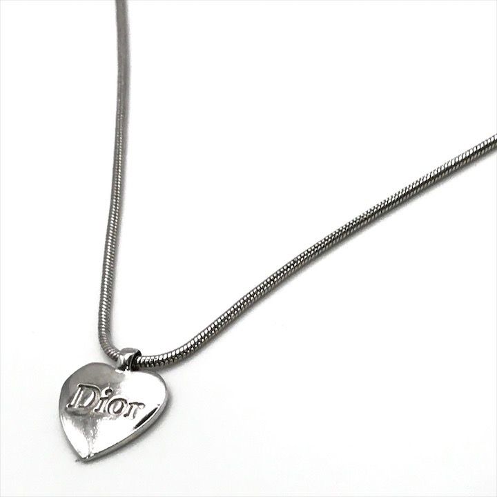 良品 Christian Dior ディオール ロゴ ハート メタル シルバー  