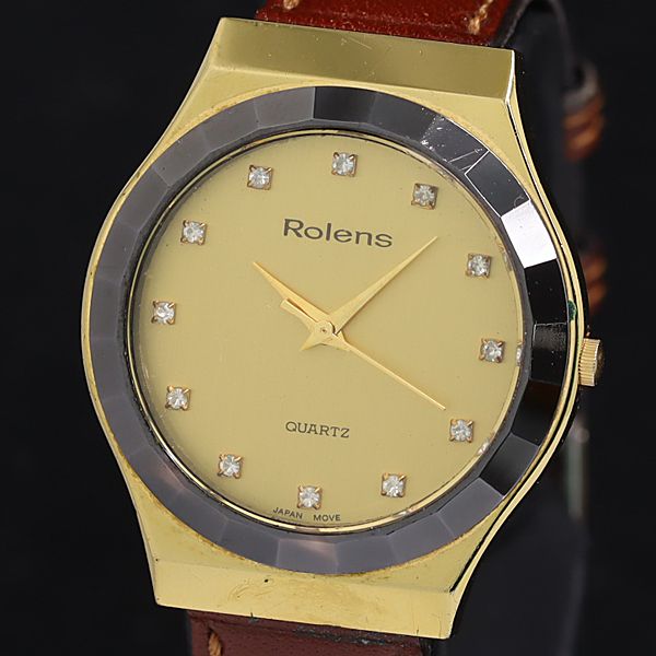 稼働 Rolens QZ 石付 ゴールド文字盤 メンズ腕時計 2000000 NSK INU