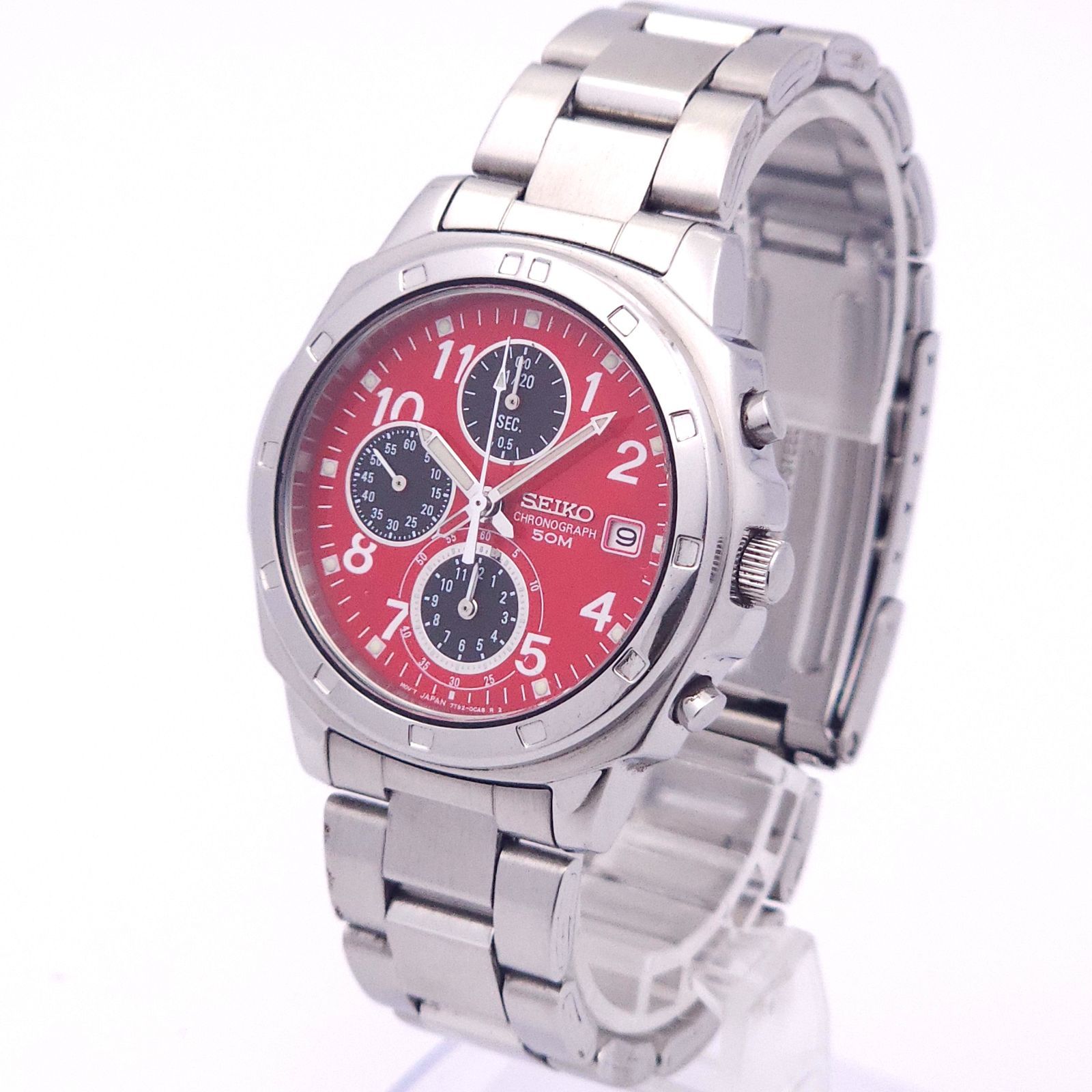 SEIKO セイコー クロノグラフ 7T92-0CA0 QZ 動作品 赤 - メルカリ