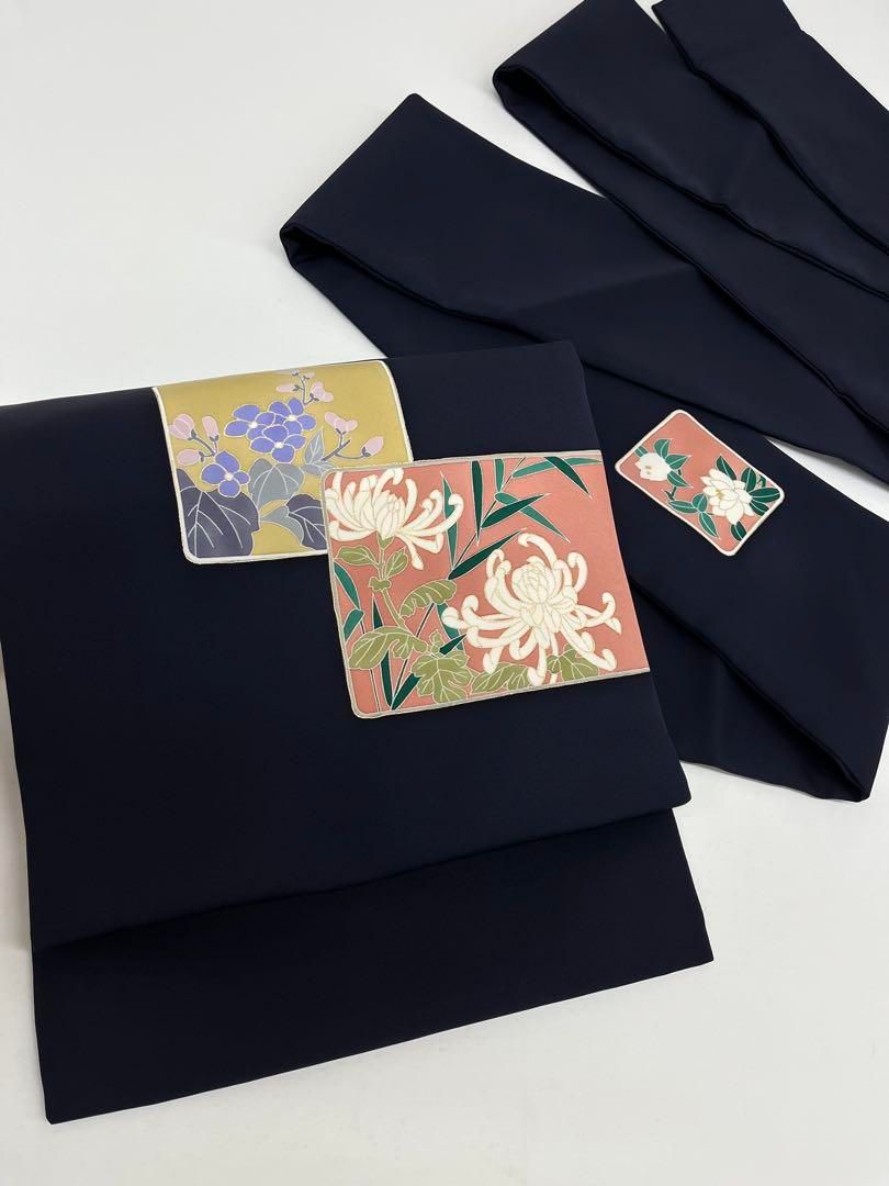 京友禅 手描き 塩瀬 染帯 九寸名古屋帯 金彩 菊 正絹 黒地 - メルカリ