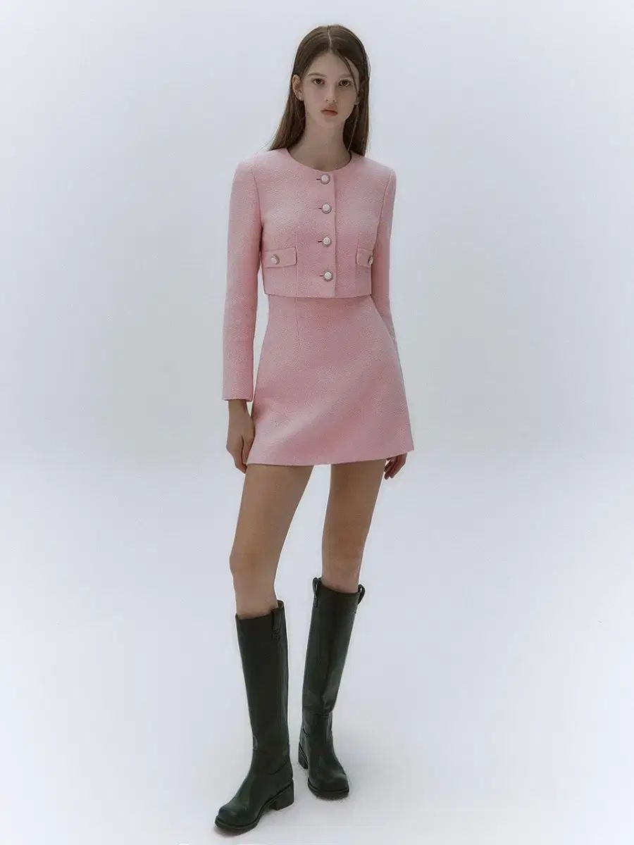 イヴァナヘルシンキ マリアンヌ marianne ピンク ツイード セット クロップドジャケット スカート