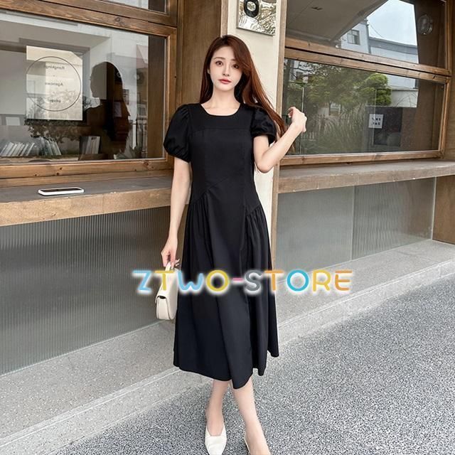 ワンピース 半袖 きれいめ ロングワンピース 半袖 夏 レディース ワンピース 黒 白 ワンピース ロング ミモレ丈 無地 シンプル カ 春物最旬 ZZ520