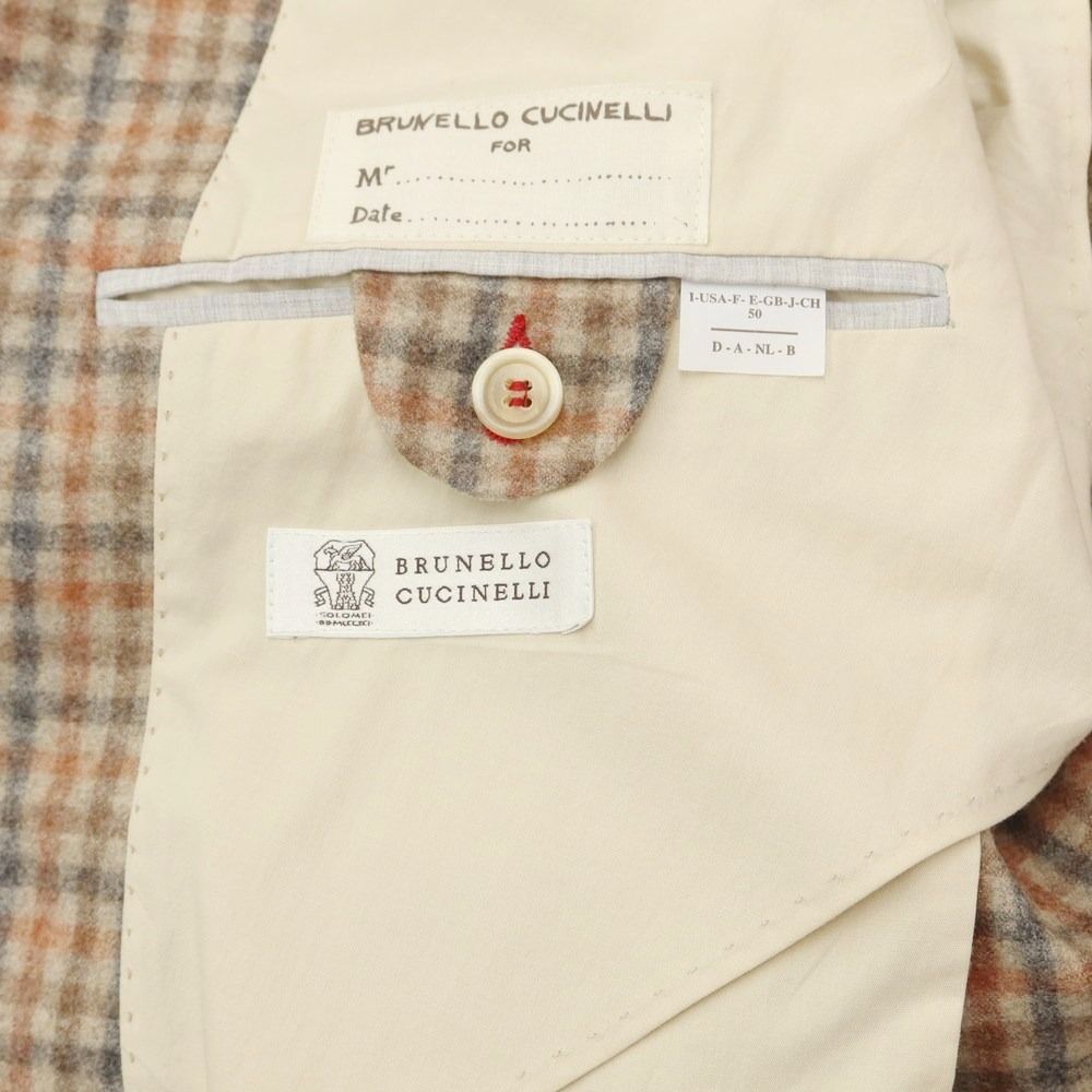 ブルネロクチネリ Brunello Cucinelli ウールカシミヤ チェック ジャケット ベージュxコーラル系【サイズ50】【メンズ】