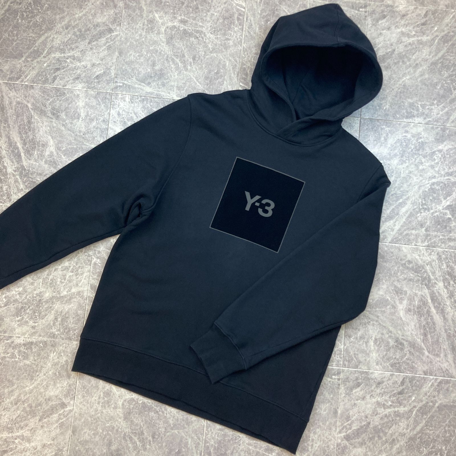 ✨希少✨ Y-3 ワイスリー 22AW スウェード スクエアラベルロゴ パーカー フーディ ネイビー 紺 メンズ L レディース ユニセックス アディダス ヨウジヤマモト PAWNSHOPRiZ  パウンショップリズ