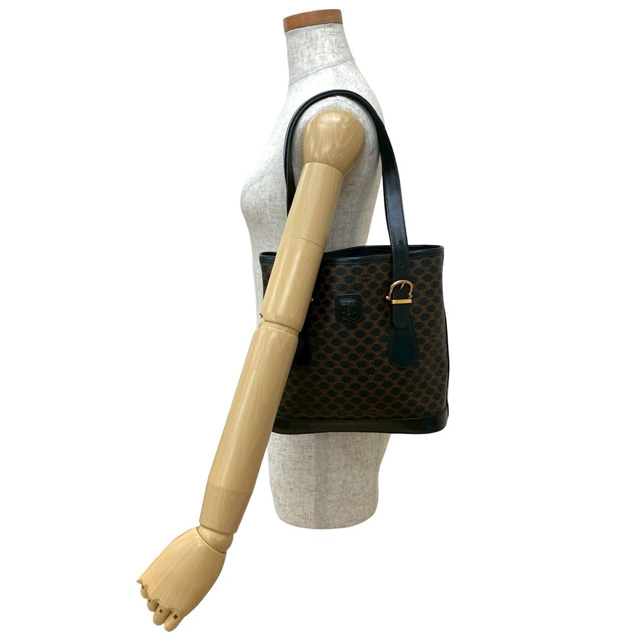 セリーヌ トート ショルダー レザー PVC ブラック 黒マカダム トリオンフ 極 美品 CELINE セリーヌ ヴィンテージ マカダム ブラゾン