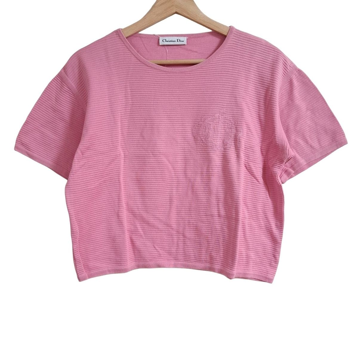 DIOR|ChristianDior ディオール|クリスチャンディオール 半袖Tシャツ レディース - ピンク クルーネック|刺繍|ショート丈