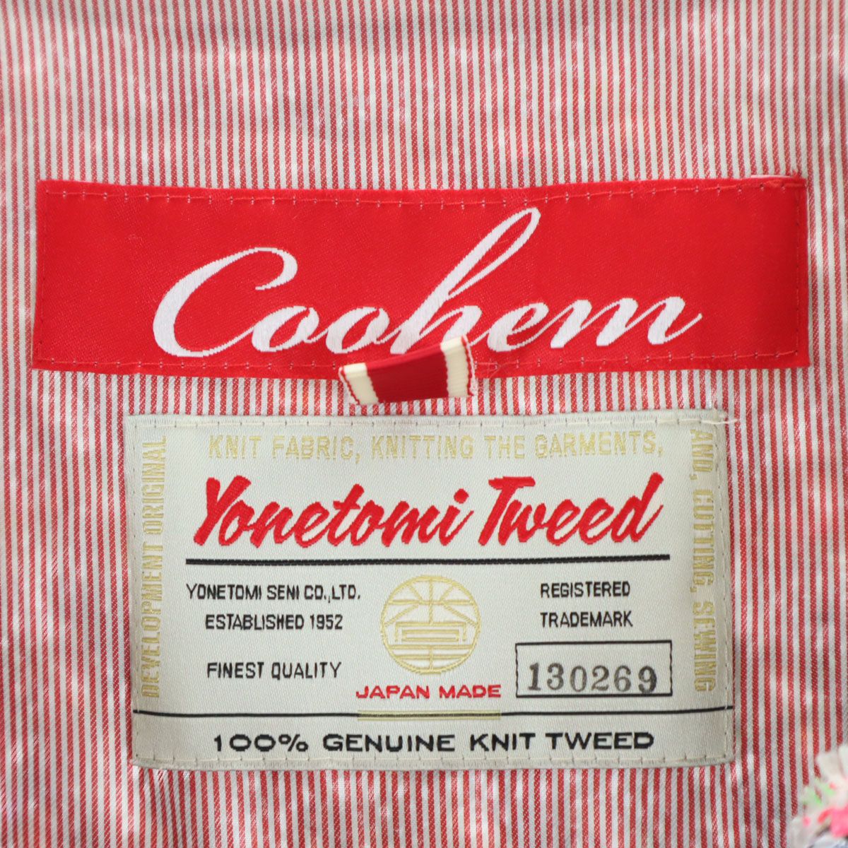 COOHEM コーヘン 日本製 ヨネトミツイード ノーカラージャケット