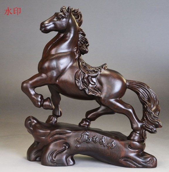 黒檀木彫り馬置物実木質馬到成功ホームリビングオフィス装飾20cm