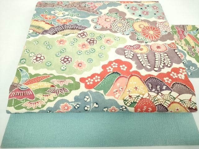 チ*ー様 名古屋帯 型染め 紬 孔雀に花柄 九寸 正絹 着物 A-0328 名古屋帯 型染め 紬 孔雀に花柄 九寸 正絹 着物 A-0328 名古屋