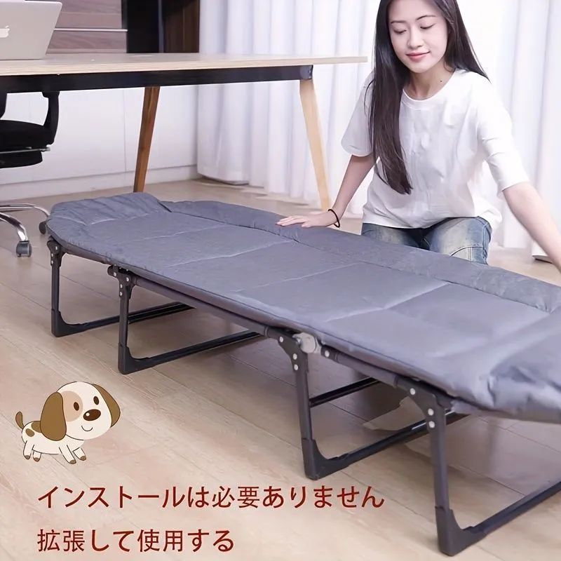 折りたたみ式ラウンジチェア - 耐久性のあるステンレス製、柔らかくお手入れしやすい表面素材、190cm、グレー - オフィスでの昼寝、アウトドアキャンプに最適 - 持ち運びやすく、室内外ど