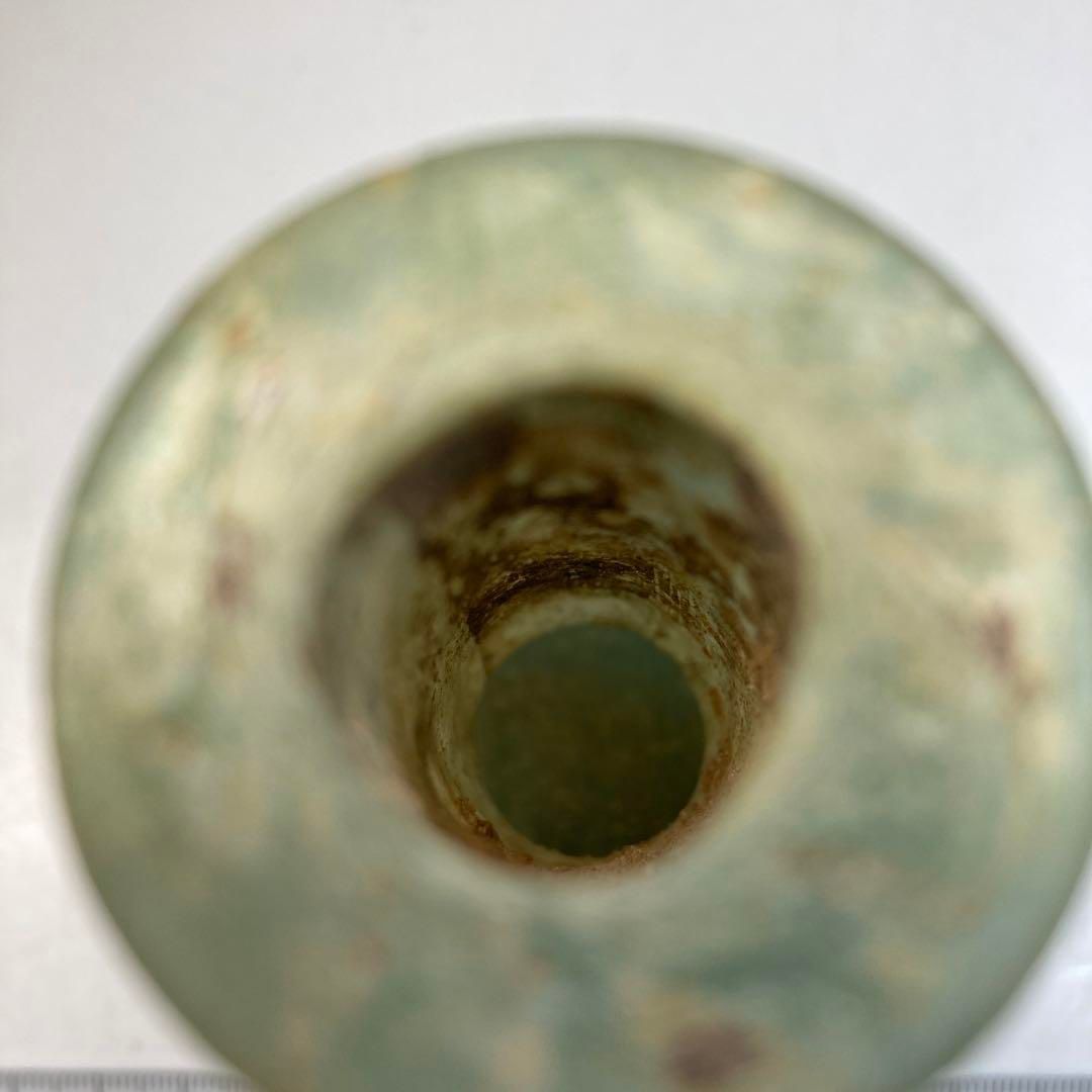 古代　ローマンガラス　銀化ガラス小壺　木箱付高12㎝　東Y6-0315①トヒルト 古代 ローマンガラス 銀化ガラス小壺 木箱付高12㎝ 東Y6-0315①