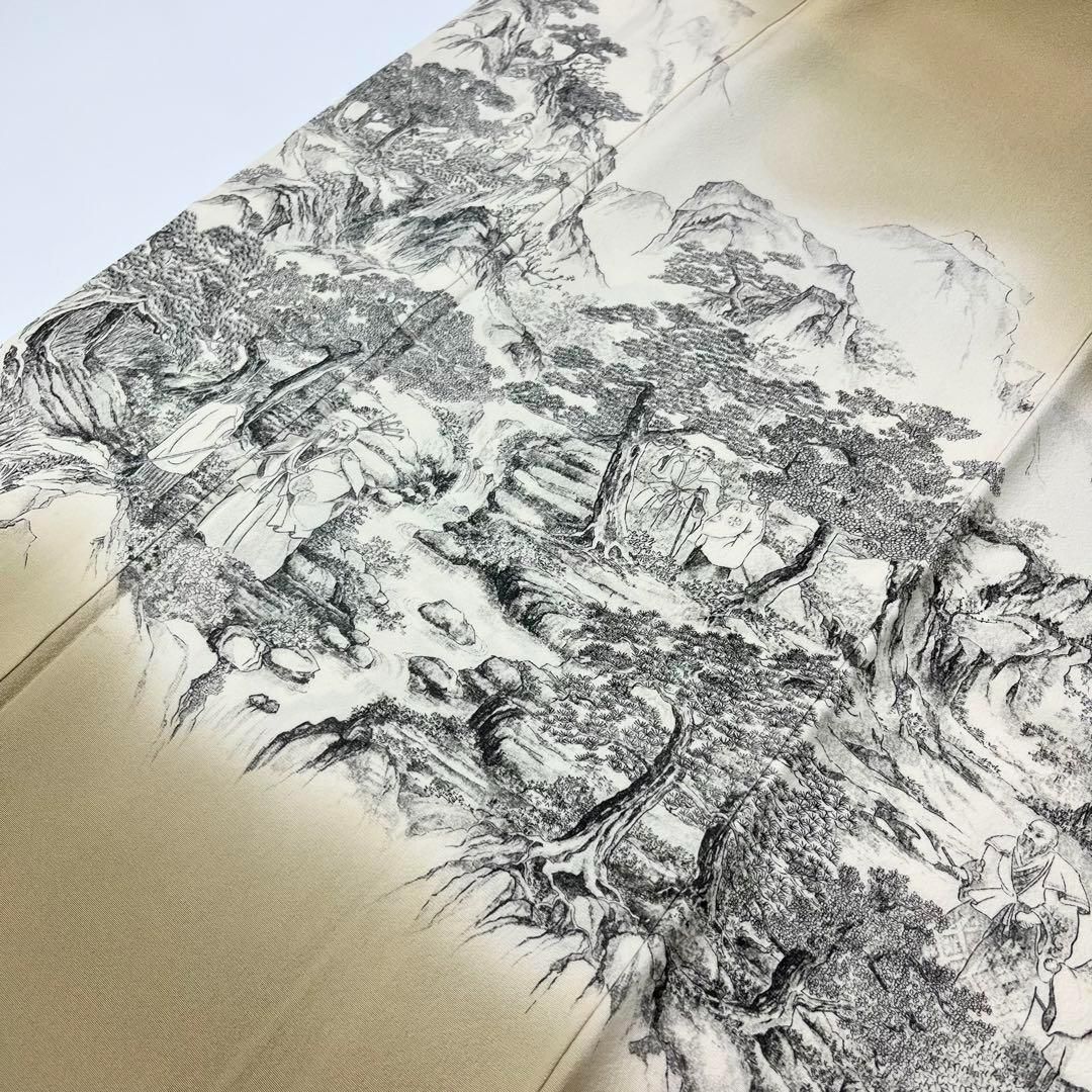 色留袖 染色作家 山岡古都 高砂遊渇山水文 墨書き 梨子色 K-3712
