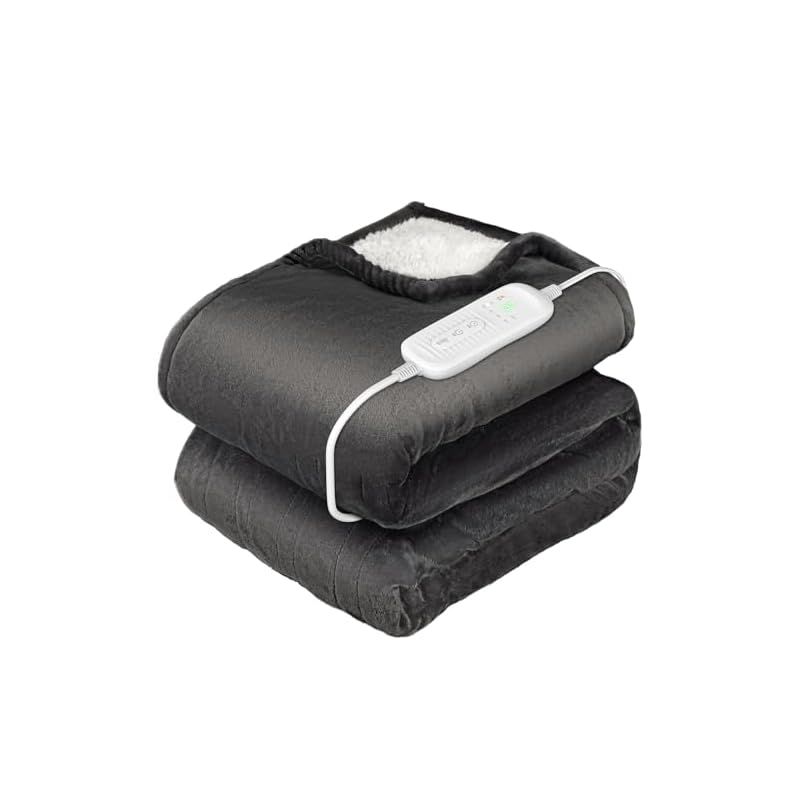 Koramaku 電気毛布 敷き 掛け 188x130cm大判サイズ 膝掛け 掛敷兼用電気ブランケット ダブル 厚手生地 フランネル コットン素材 省エネ 恒温節電 3分速暖 8段階温度調節 6段階タイマー設定 過熱保護 電磁波カット 丸洗い可 ダニ退 1