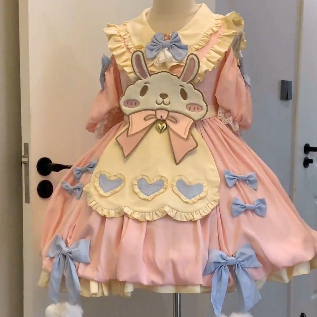 ロリータ 半袖ワンピース かわいいウサギ ジャンパースカート 甘ロリ姫 コスプレ ロリータ 半袖ワンピース かわいいウサギ ジャンパースカート 甘