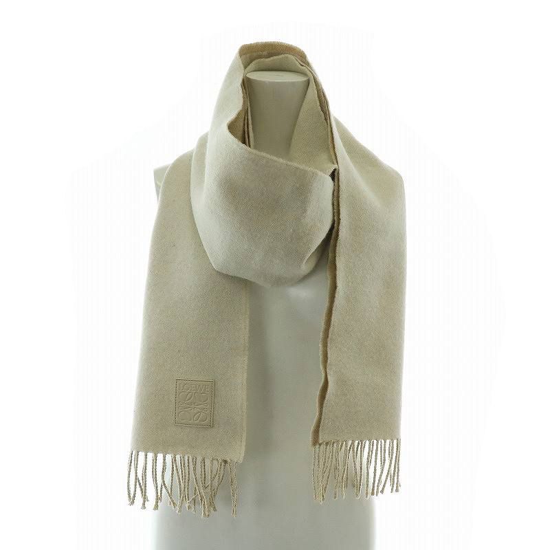 LOEWE ベージュ フリンジマフラー LOEWE ベージュバイカラーマフラー