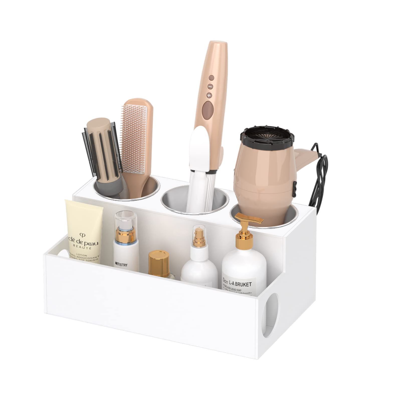 【在庫セール】NIUBEE ドライヤーホルダー スタンド 白い 壁掛けより安全性が高い 大容量耐熱 化粧品収納ボックス ヘアアイロン ドライヤー台 浴室/洗面所/美容院/理髪店専用