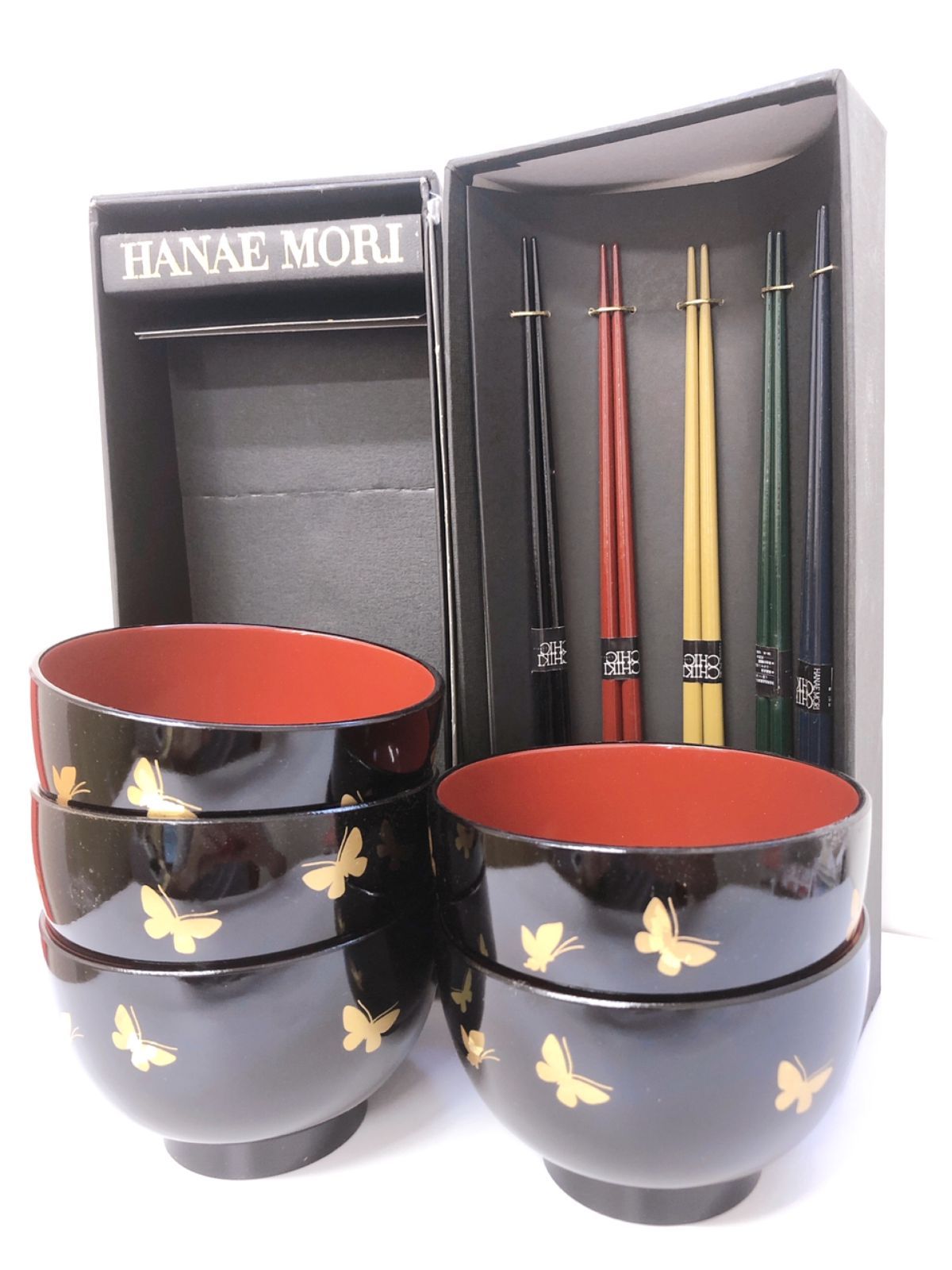 Hanae Mori CHIC 漆器 椀 やばく 蝶の模様