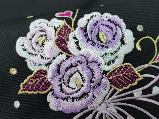 平和屋着物○女性 行灯袴 総刺繍 花唐草文 黒地 卒業式 洗える