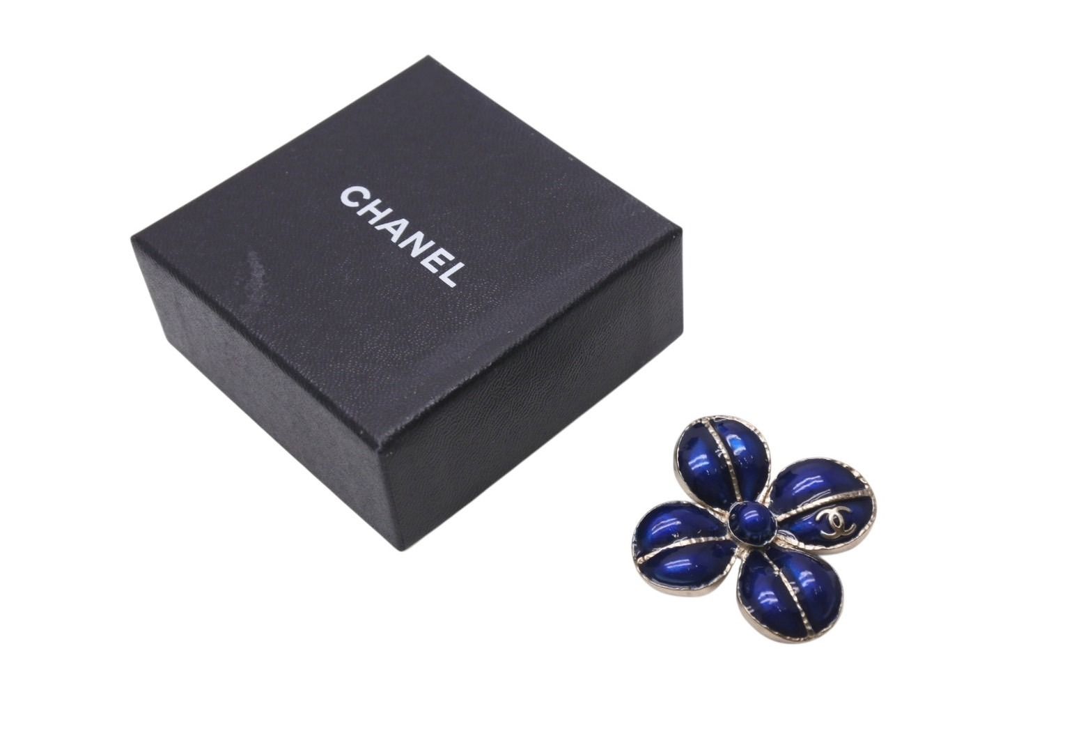 CHANEL シャネル カメリア ブローチ 重量約17.6g 07A刻印 ココマーク レジン メタル GP ゴールド ブルー 4b001047