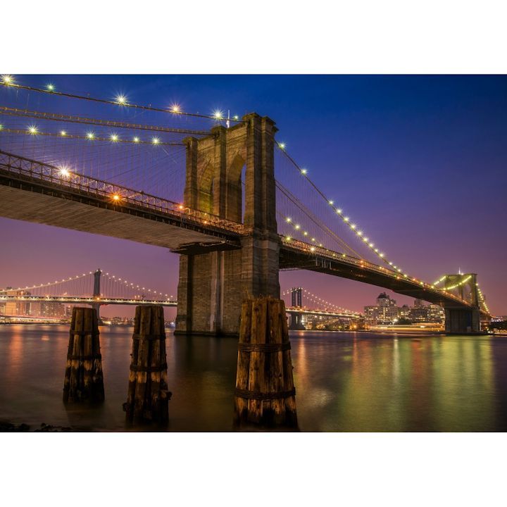 絵画風 壁紙ポスター (はがせるシール式) ブルックリン橋の夜景
