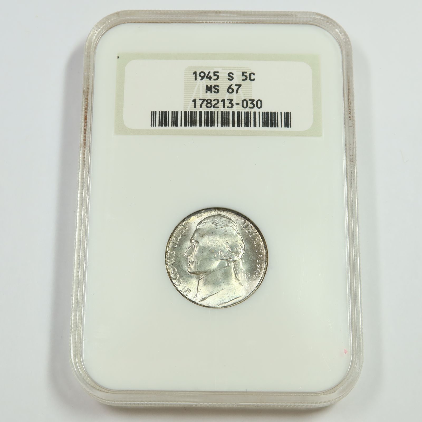 1945 S NGC MS67 - Td Silver Jefferson War Nickel 5c Coin