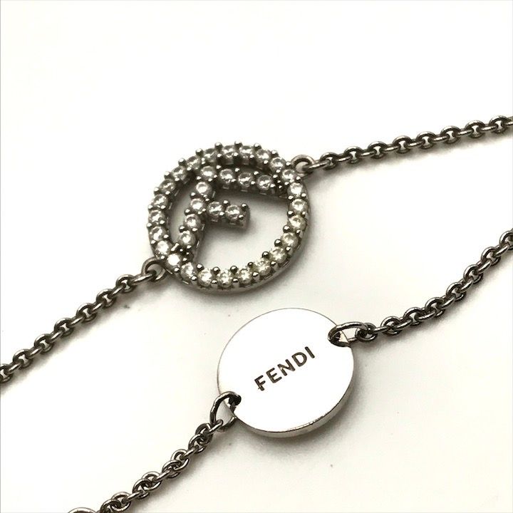 FENDI フェンディ ロゴ ラインストーン ブレスレット アクセ シルバー FENDI フェンディ ロゴ ラインストーン ブレスレット アクセ