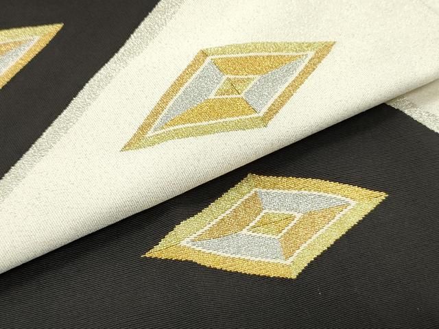 平和屋着物●爪掻き本綴れ　八寸名古屋帯　菱文　金銀糸　正絹　逸品　DAAV9228ob 平和屋着物○爪掻き本綴れ 八寸名古屋帯 菱文 金銀糸