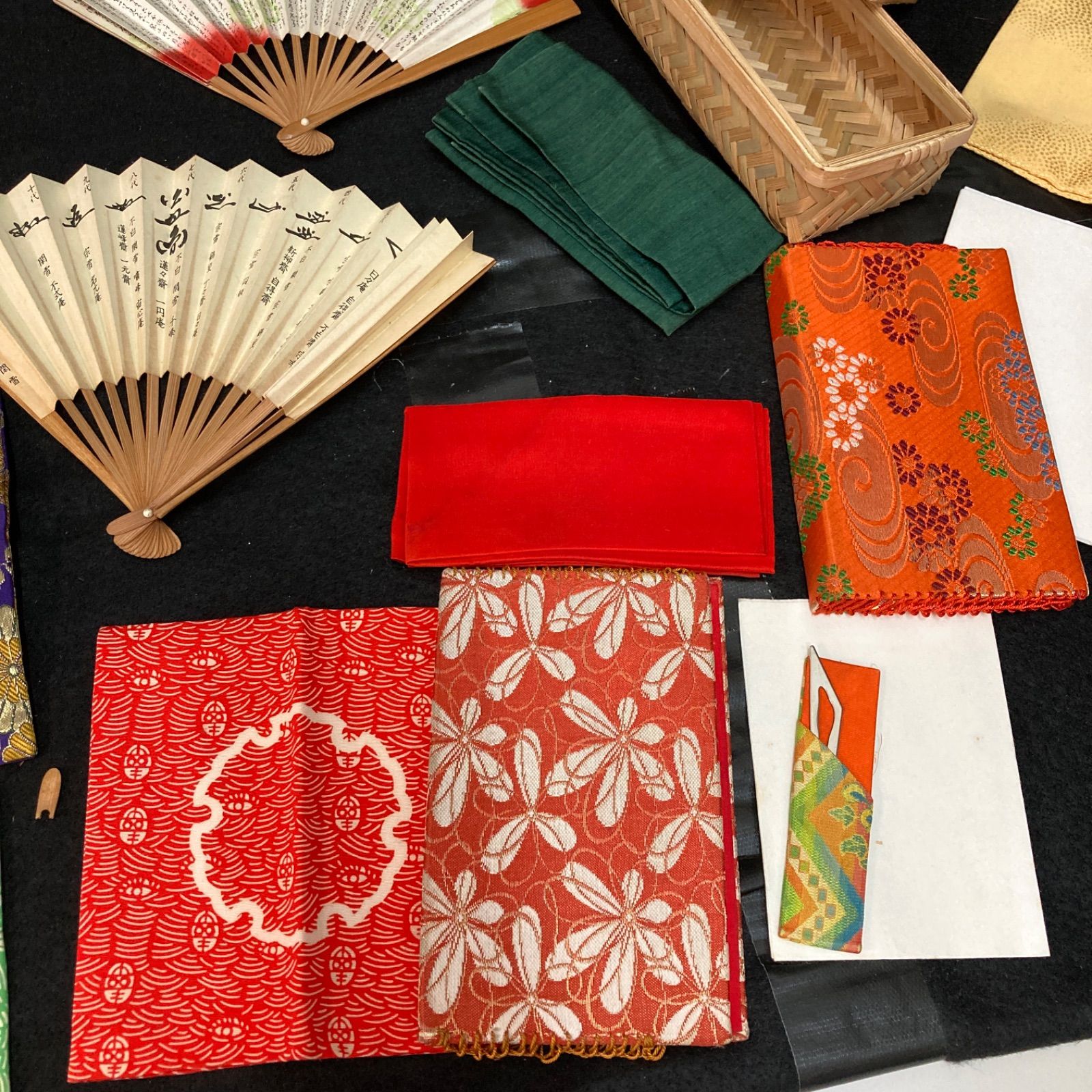 green　茶道　朝鮮風炉釜と帛紗と小扇子セット 茶道具 風炉釜＆土風炉 紅鉢 セット 風炉釜 筒糸目 アルミ軽合金