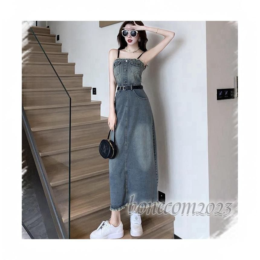 ワンピースレディース ワンピース キャバドレス ナイトドレス ホルターネック 細身 マキシ丈 デニムワンピ キャバクラ 20代30代通勤 31