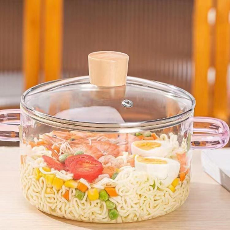 電子レンジ対応 ガラス鍋 両手鍋 1.7L 耐熱ガラス 透明 食材が見える