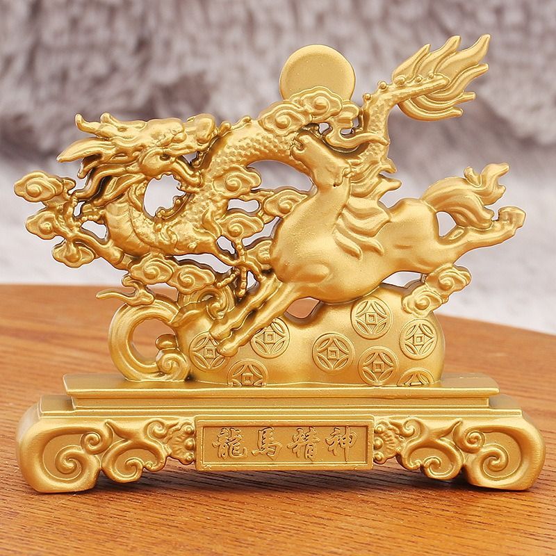 龍 ドラゴン 馬 ウマ 金 黄金 ゴールド 置物 オブジェ 金龍 風水 開運