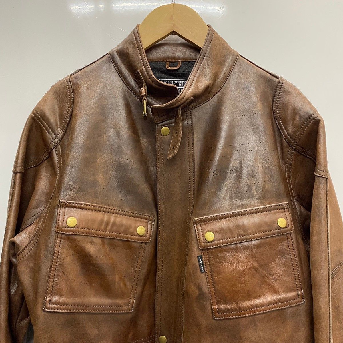 KADOYA シングル レザー ライダース ジャケット 牛革 ブラウン L 