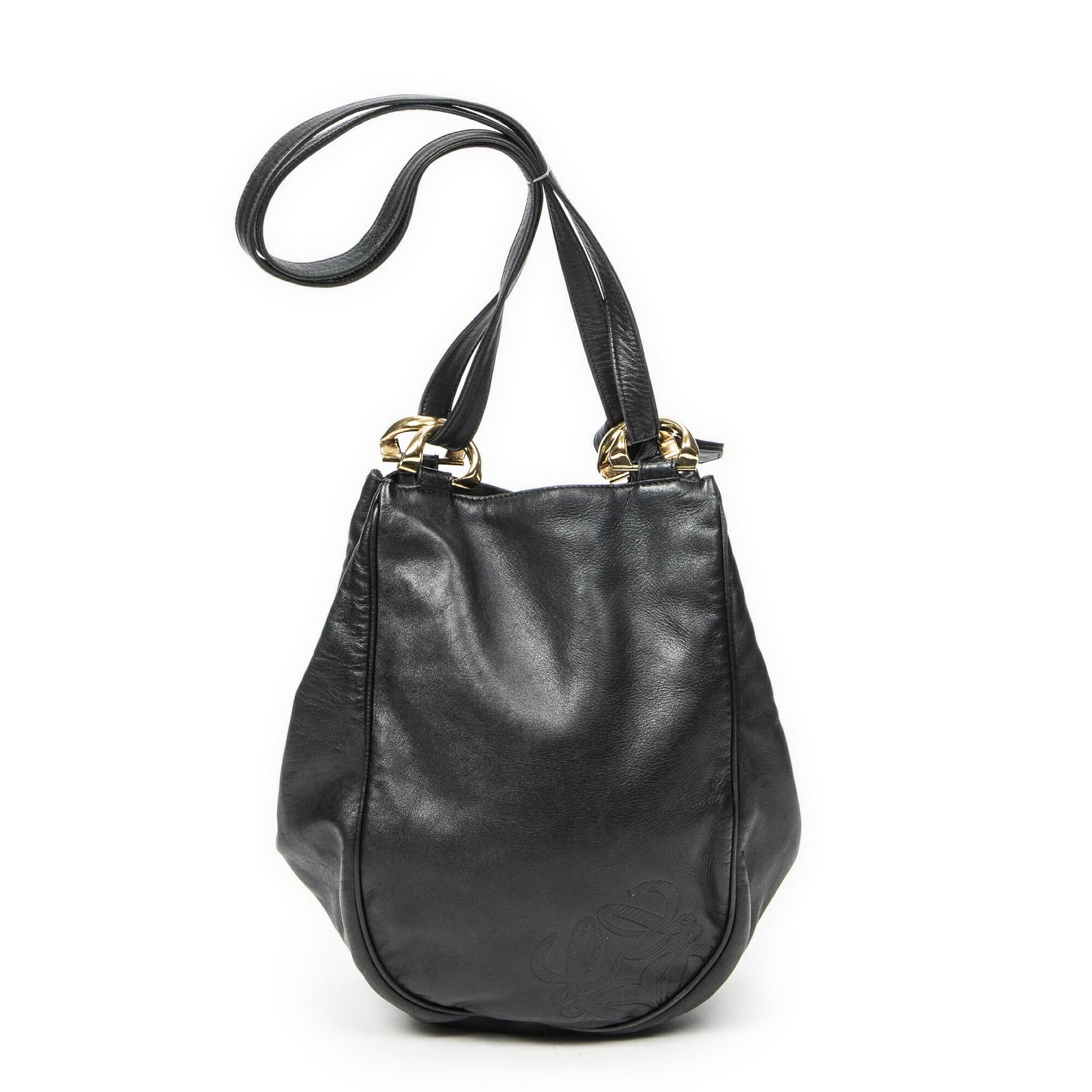 LOEWE ロエベヴィンテージ アナグラム ショルダートート黒ナッパレザーAB