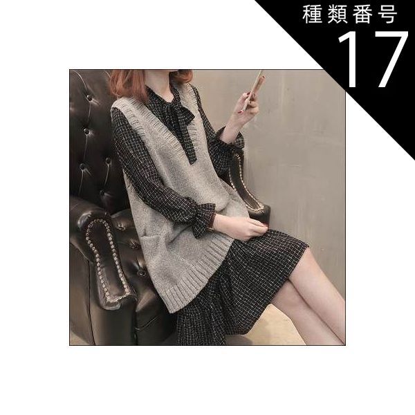 ワンピース デート 膝下 袖あり 長袖 Vネック 襟なし Iライン かわいい