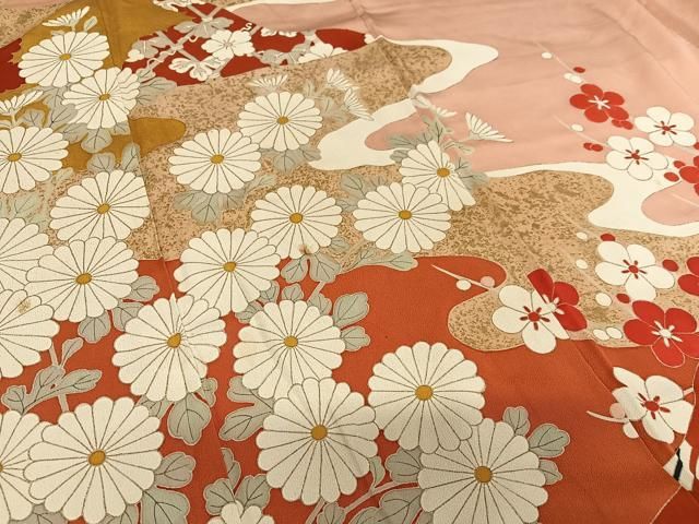 平和屋着物○アンティーク 大正ロマン 訪問着 手描き バラ 暈し染め 金銀彩