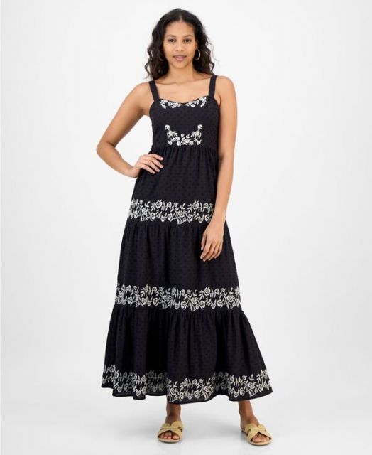 送料無料 アンドノウディス レディース ワンピース トップス Women s Embroidered Cotton Maxi Dress P|XXS-XXXL Black