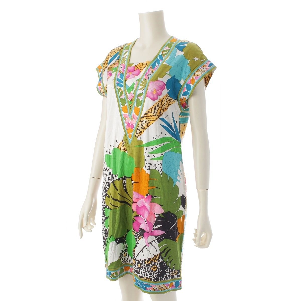 レオナール コットン フラワー 花柄 総柄 ワンピース ドレス ホワイト M