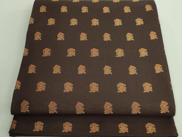 平和屋着物■極上　桝屋高尾　六通柄袋帯　唐織　草花文　赤黒茶色地　金糸　逸品　DZAA9333kh5 平和屋着物□極上 桝屋高尾 六通柄袋帯 唐織 草花文 赤黒茶色地 金糸