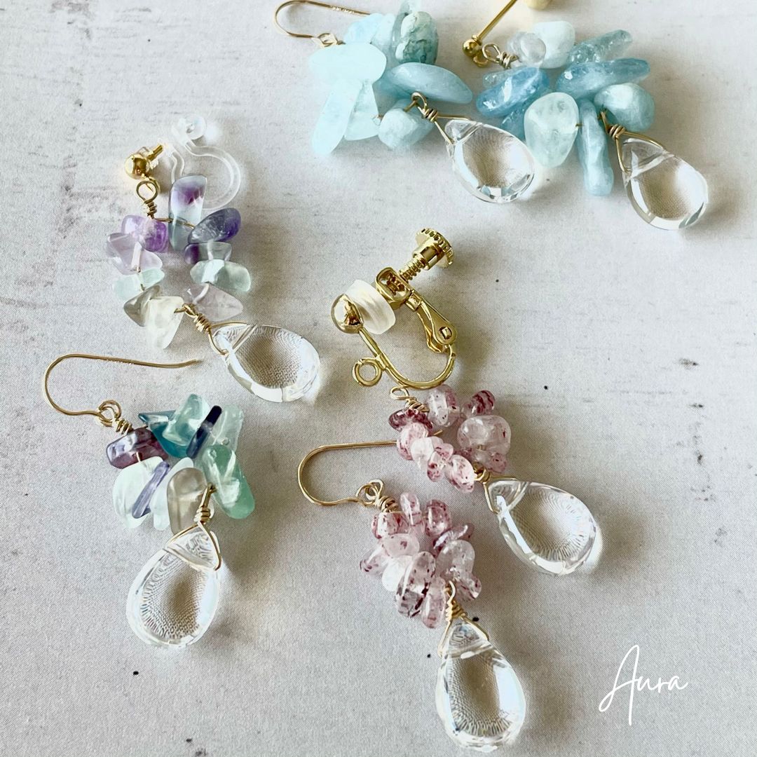 ピンクエピドートの花束クリスタルピアス/イヤリング 14kgf - メルカリ