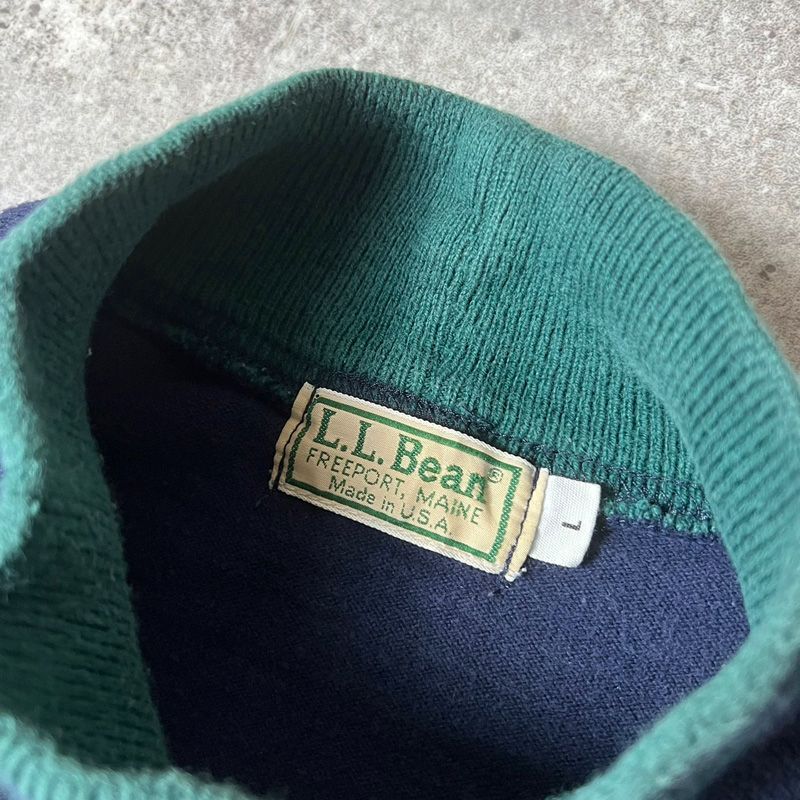 80s USA製 LLBean モックネック ボーダー 長袖 Tシャツ L / 80年代 ...