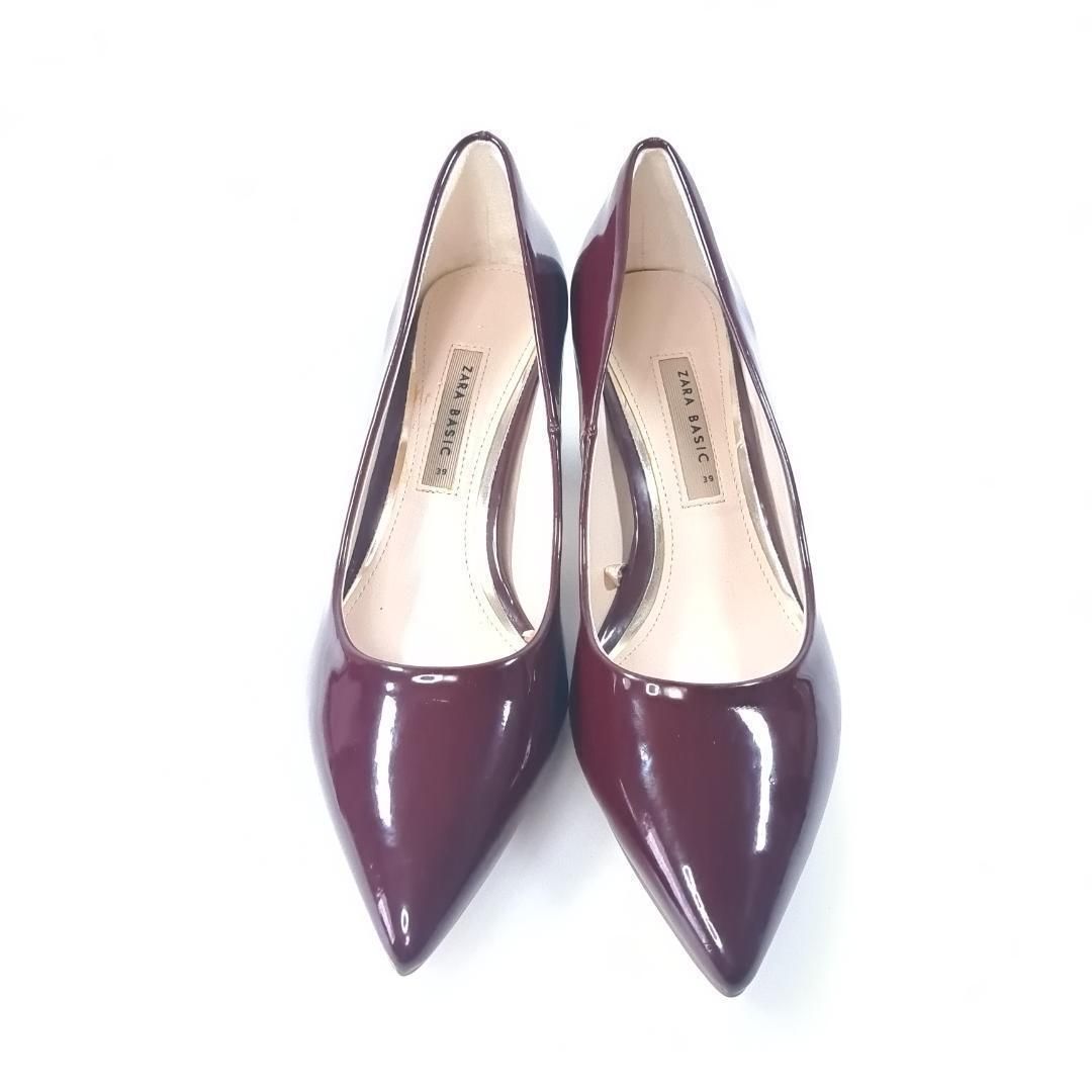 ZARA パンプス ポインテッドトゥ チャンキーヒール 39 ボルドー