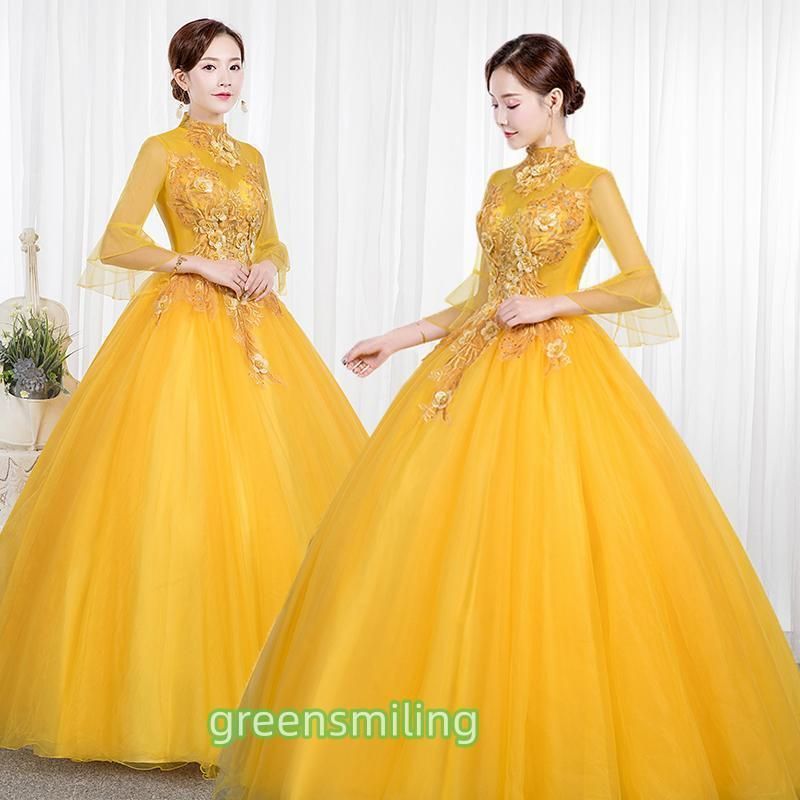 【送料無料】カラードレス ロングドレス 演奏会 イブニングドレス プリンセスライン ステージ 舞台衣装 発表会 コンサート コンクール 大人