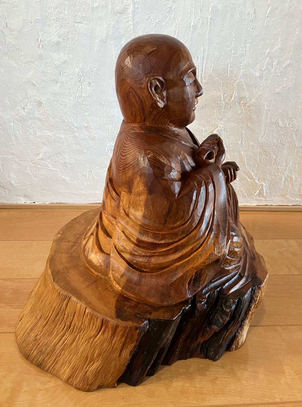 不動明王像 木彫り 樹根彫り光背 江戸骨董 桐箱付 仏教美術 アンティーク